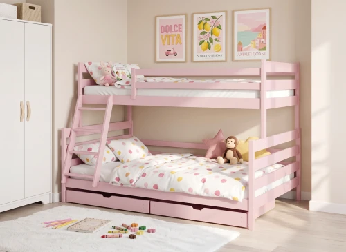 FAMI 90x200/120x200 rosa våningssäng med bred sovplats Lano Möbler