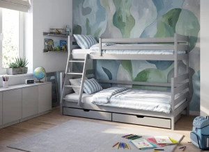 FAMI 90x200/120x200 askgrå våningssäng med bred sovplats Lano Möbler