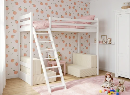 SOFENA 90X200 vit loftsäng med modulsoffa tyg beige Poso 38 Lano Möbler