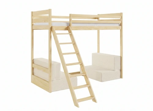 SOFENA 90X200 furu loftsäng med modulsoffa tyg beige Poso 38 Lano Möbler