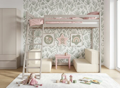 SOFENA 90X200 kashmir loftsäng med modulsoffa tyg beige Poso 38 Lano Möbler