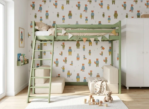 SOFENA 90X200 olivgrön loftsäng med modulsoffa tyg beige Poso 38 Lano Möbler
