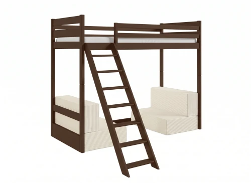 SOFENA 90X200 mörkchoklad loftsäng med modulsoffa tyg beige Poso 38 Lano Möbler