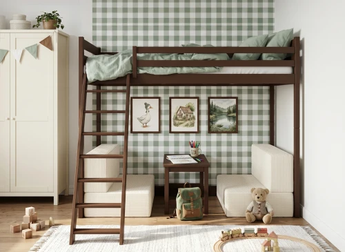 SOFENA 90X200 mörkchoklad loftsäng med modulsoffa tyg beige Poso 38 Lano Möbler