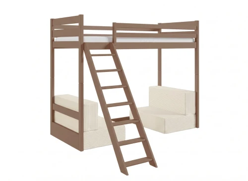 SOFENA 90X200 mjölkchoklad loftsäng med modulsoffa tyg beige Poso 38 Lano Möbler