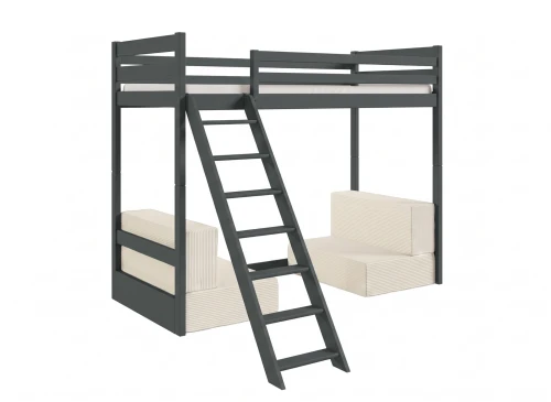 SOFENA 90X200 grafitgrå loftsäng med modulsoffa tyg beige Poso 38 Lano Möbler