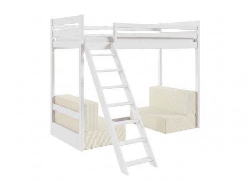 SOFENA 90X200 bomull loftsäng vit med modulsoffa beige tyg poso 38 Lano Möbler