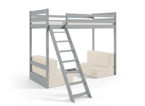 SOFENA 90X200 askgrå loftsäng med modulsoffa tyg beige Poso 38 Lano Möbler