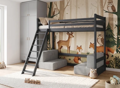 SOFENA 90X200 grafitgrå Etagebed med modulsoffa sofa tyg grå zoom 15 sage Lano Møbler