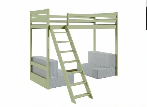 SOFENA 90X200 olivgrön loftsäng med modulsoffa tyg grå zoom 15 sage Lano Møbler