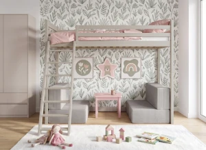 SOFENA 90X200 Kashmir loftsäng med modulsoffa tyg grå zoom 15 sage Lano Møbler