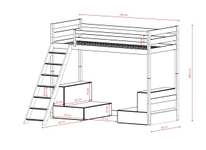 SOFENA 90X200 mjölkchoklad loftsäng med modulsoffa tyg grå zoom 15 sage Lano Møbler
