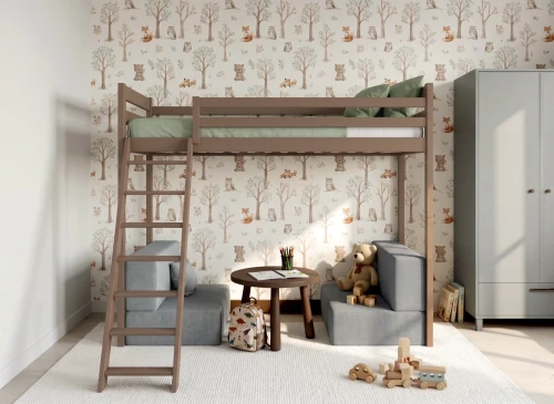 SOFENA 90X200 mjölkchoklad loftsäng med modulsoffa tyg grå zoom 15 sage Lano Møbler