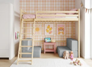 SOFENA 90X200 obehandlat trä Etagebed med modulsoffa sofa grå zoom 15 sage Lano Møbler