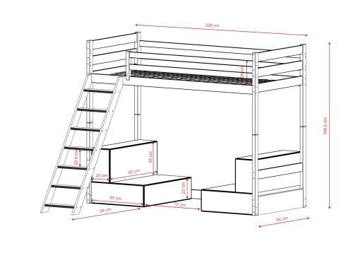 SOFENA 90X200 obehandlat trä Etagebed med modulsoffa sofa grå zoom 15 sage Lano Møbler