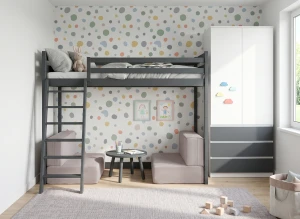 SOFENA 90X200 grafitgrå Etagebed med modulsoffa sofa tyg ljusgrå dove 19 Lano Møbler