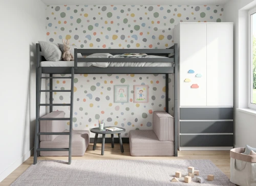 SOFENA 90X200 grafitgrå Etagebed med modulsoffa sofa tyg ljusgrå dove 19 Lano Møbler