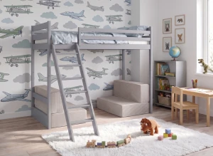SOFENA 90X200 askgrå Etagebed med modulsoffa sofa tyg ljusgrå dove 19 Lano Møbler