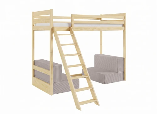 SOFENA 90X200 furu Etagebed med modulsoffa sofa tyg ljusgrå dove 19 Lano Møbler