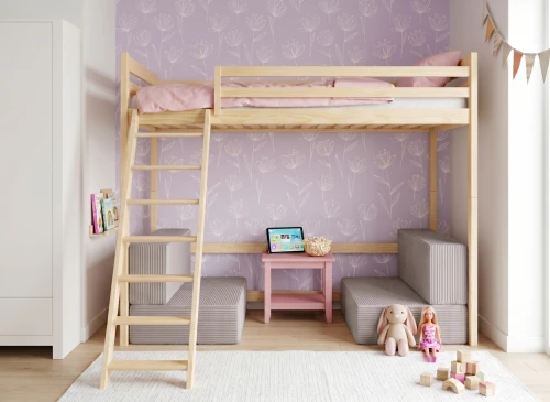 SOFENA 90X200 furu Etagebed med modulsoffa sofa tyg ljusgrå dove 19 Lano Møbler