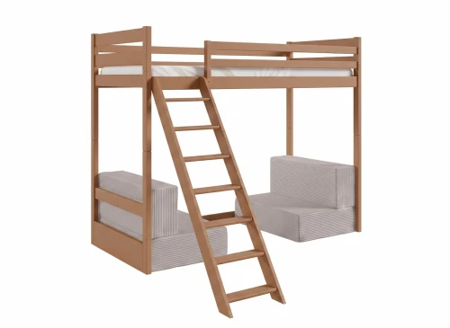 SOFENA 90X200 kanel loftsäng med modulsoffa tyg ljusgrå dove 19 Lano Möbler