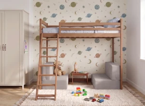 SOFENA 90X200 kanel loftsäng med modulsoffa tyg ljusgrå dove 19 Lano Möbler